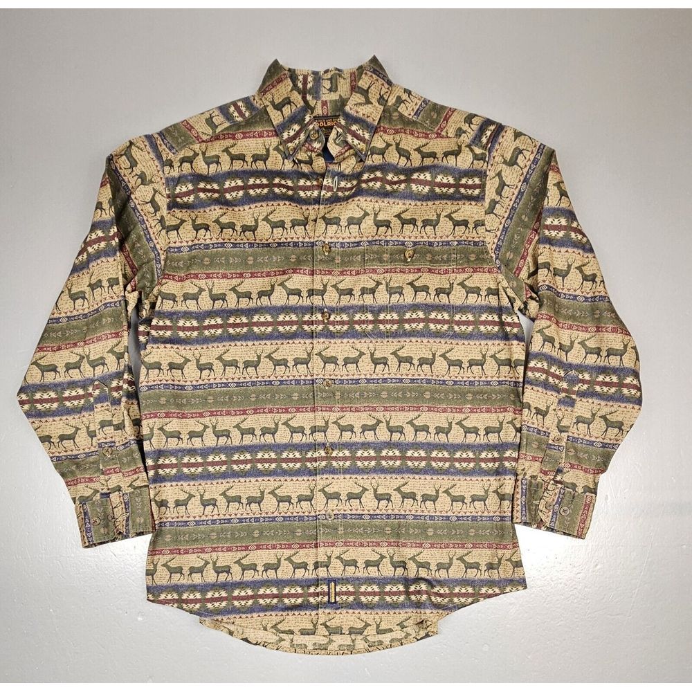 Woolrich Button‎ Up Shirt Mens Large. Southwestern Deer Print Long Sleeve.